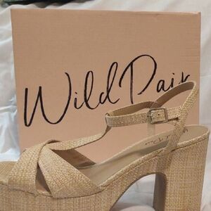Wild Pair Tan Woven Platform Heels